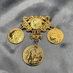 Gold Coin Pendant Brooch